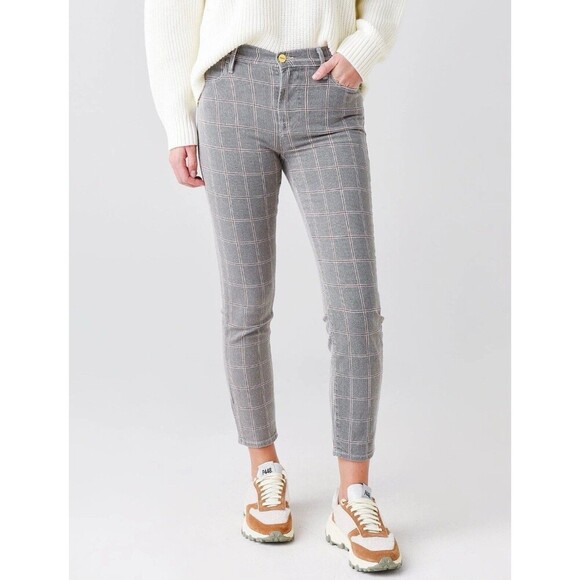 Frame Le Crop Mini Boot Pants Window Pane Plaid Womens Sz 24 Gray Bootcut Crop - Picture 1 of 8